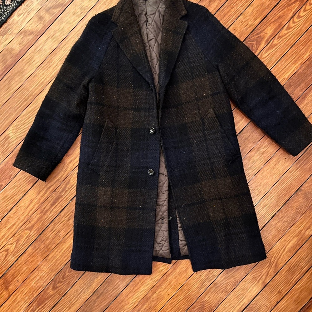 J. Crew Men's 100% Irish Donegal Wool Plaid Raglan Trench Coat